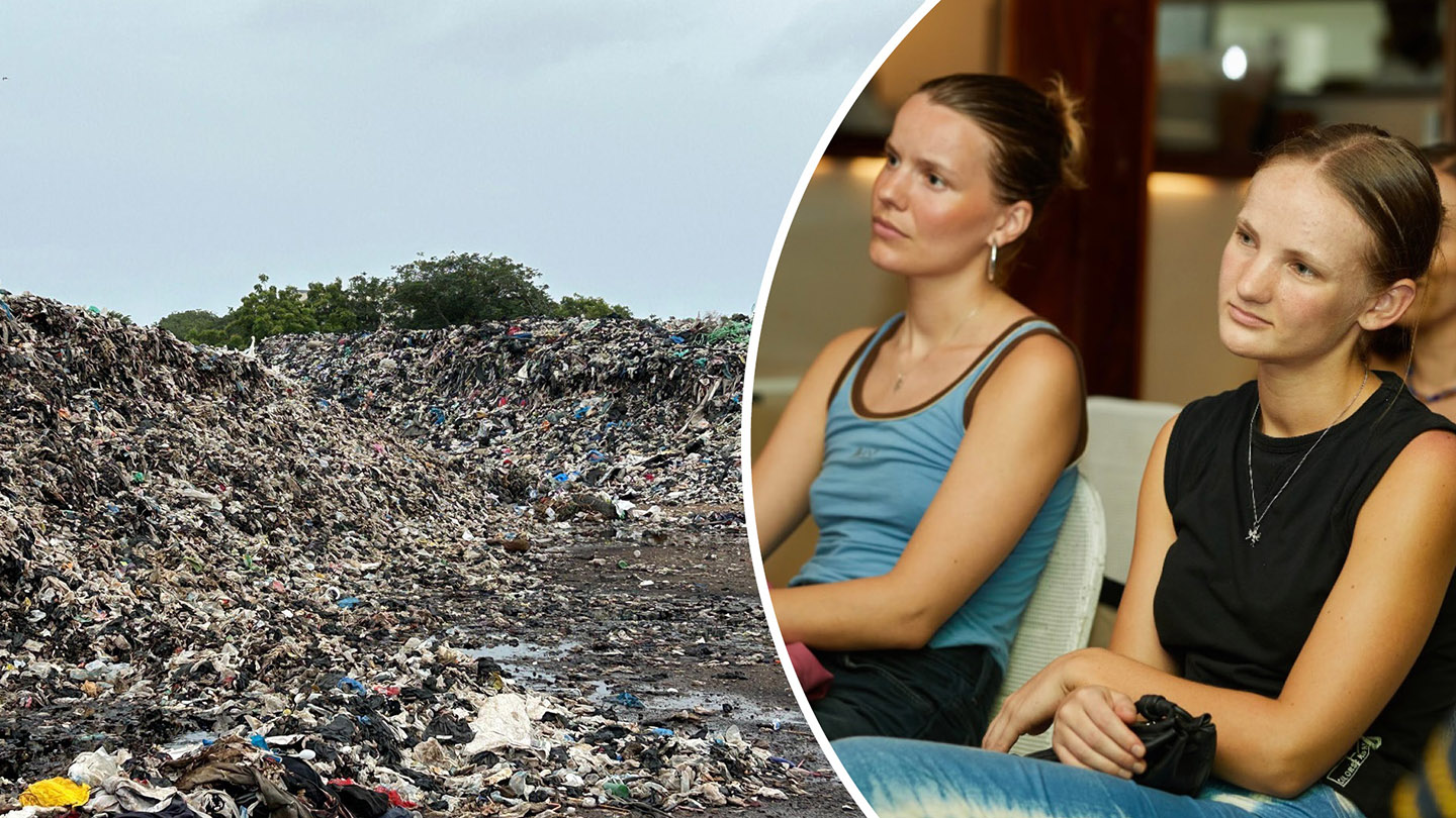 Foto på en dumpningsplats, och foto på Marina och Tea